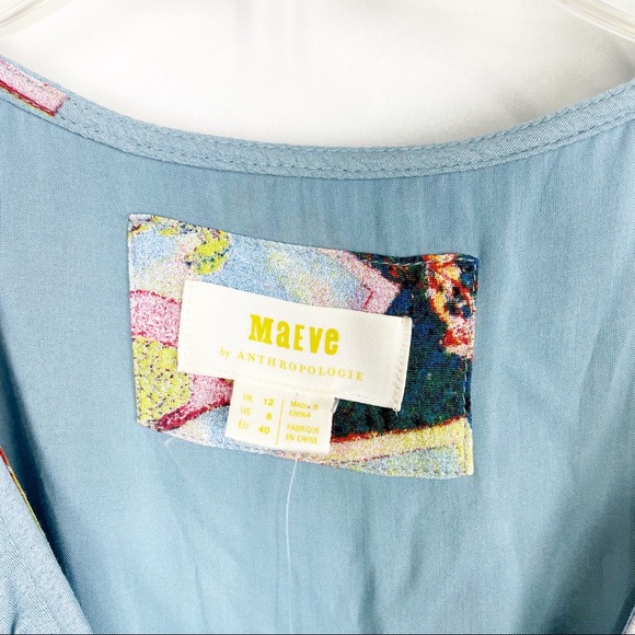 NWT Maeve Anthropologie Rosalia Wrap Dress Size 8 Blue Bird Print Ruffle - Picture 8 of 12
